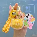 Cute yellow cartoon bear acrylic keychain with golden lobster clasp and soft rubber strap - No Blush Version / Bear