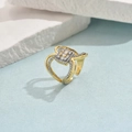 Two-tone plated ring with yellow square center stone and sparkling cubic zirconia - Square Yellow Clear Rhinestone Style (JZ0049-9)