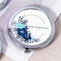 Blue floral compact mirror with motivational Go for it text in metallic chrome finish - Action Oriented Message