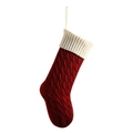 Calza di Natale rossa a maglia a trecce con risvolto a coste bianco panna - Bordeaux e Avorio