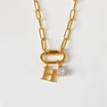 14K gold plated stainless steel necklace with H initial and crystal pendant charm - Letter H