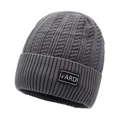 Dark grey ribbed knit beanie hat for men with IFARDI logo patch and warm cuffed brim - One Size / Dark Gray