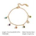 Detail of 18K gold plated stainless steel bracelet with six colorful round zircon stones - Multi-color Round Stone Style (YYB025085)