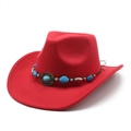 Detail of red cowboy hat with turquoise beads and metallic vintage band decoration - M (56-58cm) / Red