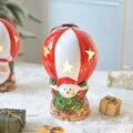 Lumière montgolfière de Noël en céramique avec bonhomme de neige et rayures rouges - Bonhomme de Neige en Montgolfière