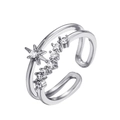 Bague étoile en argent avec zircons blancs et anneau double ajustable de qualité - Style Étoile À Double Anneau (A-914)