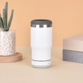 White stainless steel cooler can with built-in Bluetooth speaker and control buttons - 14oz / White Bluetooth Speaker Model
