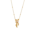 Elegant gold bow necklace with long pearl tassels on a clean white background - Bowknot Pearl Pendant Necklace (2#)