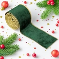 Dunkelgrünes Samtband mit goldenem Drahtrand für festliche Weihnachtsdekorationen - 6cm Breit x 4.55m Lang / Grün