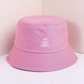 Pink bucket hat with white No Bad Vibes embroidery and reinforced stitched brim - One Size / Rose Pink