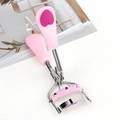 Pink heart-themed stainless steel eyelash curler with comb for precise curling - Light Pink Handle Rose Red Heart (With Comb)