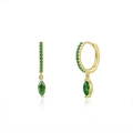 Élégantes boucles d'oreilles créoles en argent S925 doré avec zircons verts marquise - Or-Vert