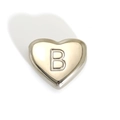 Silver stainless steel heart bead featuring letter B engraving on a white background - Letter B Style (SP143S-B)