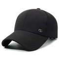 Klassische schwarze Baseballkappe mit silbernem Metallemblem und Sechs-Panel-Design - Verstellbar / Schwarz