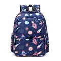 Dark blue waterproof school backpack with colorful rocket and planet space prints - Sun Rocket / Blue