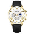 Orologio al quarzo da uomo con cassa dorata, quadrante cronografo bianco e cinturino in pelle - Quadrante Bianco Lancette Oro Cassa Oro