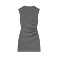 Ärmelloses graues Nadelstreifenkleid mit Schulterpolstern und seitlicher Raffung für Damen - XS / Gestreift Grau