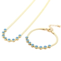 Goldenes Schlangenkettenset mit blauen Evil-Eye-Anhängern an Halskette und Armband - Halskette & Armband Set