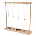 Natural wood jewelry display stand with golden hooks for necklaces and watches - Natural Wood Single-Sided Hook Rack (Copper Nails)