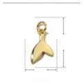 Detailed size chart for golden copper fish tail pendant measuring 18mm by 9mm in height - Fish Tail (VH714x3)