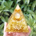 8cm crystal gravel energy pyramid with yellow citrine and golden lotus base sphere - 8cm / Citrine Lotus
