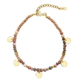 Goldenes Edelstahlarmband mit bunten facettierten Steinperlen und runden Anhängern - Rosa Perlenarmband (SB210102P)