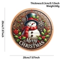 Round wooden Merry Christmas snowman door sign, 20cm diameter with 0.3cm thickness - Wooden Winter Sign Berry Snowman Merry Christmas