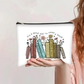 Detailed view of canvas zipper pouch with vintage floral book prints and typography - Books and Flowers Style