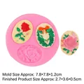 Pink 3D carnation rose silicone mold for fondant and candles with floral relief details - 4# Oval Relief / Pink