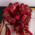 Dark red satin gift bow with gold edges and Love You More text on wooden background - Confession Style Wine Red 5Pcs/Pack
