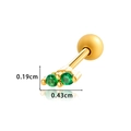 Gold stainless steel stud earring with double green round stones and ball back - Gold Green
