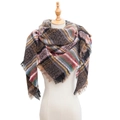 Thick multicolor plaid scarf with tassels on mannequin for autumn and winter season - 135cm x 135cm / Coffee