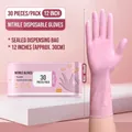 Pink disposable nitrile gloves in 30-piece pack, 12-inch extended length for cleaning - 12 Inch (Approx 30cm)/30 Pcs / Pink / M
