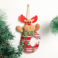 Christmas reindeer hanging ornament with red antlers and festive striped knit details - Reindeer Moon