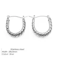 Silver twisted rope U-shaped hoop earrings in stainless steel size 28x24mm - Silver Twisted Spiral Earrings (TE19135-Silver)