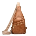 Bolso bandolera vintage de cuero PU marrón oscuro con correa de jacquard con estampados - Marrón