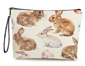Easter egg canvas makeup bag with watercolor rabbit print and black zipper strap - Realistic Watercolor Rabbit Style (Style 2)