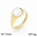 Minimalist gold-plated stainless steel ring with a round white shell inlay on top - US 6 / Gold Style (KR100772-KFC)