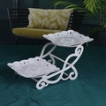 Elegante soporte de metal blanco para postres de 2 niveles con bandejas caladas decorativas - Hierro / Tipo-B