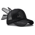 Damen-Netzhut mit schwarzen Pailletten, großer Schleife und Metall M Logo - M-Logo-Schleifenstil / Schwarz