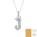 Moissanite letter J necklace with crown design in silver finish including GRA certificate - Letter J (with GRA Certificate)