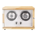 Double automatic watch winder box in natural wood grain finish with white leather interior - 2 Slots / Oak Grain & Cream Velvet