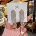 Silver long tassel rhinestone earrings with 925 silver needles and teardrop zircon - Waterdrop Zircon Gorgeous Prom (E0299) 925 Sterling Silver Earring Post