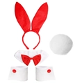 Red and white bunny girl cosplay set featuring satin ears headband collar and cuffs - Red 4pcs Set