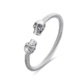 Hip hop skull cuff bracelet with twisted wire design in polished stainless steel finish - Steel