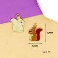 Detailed macro view of enamel squirrel charm showing both sides and dimensions 20mm x 17mm - Squirrel