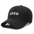Black casual baseball cap with gold ANED embroidery and stitched brim detail - Black with Gold Embroidery