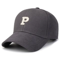 Dark grey baseball cap with embroidered P letter and retro American style cotton fabric - Gray