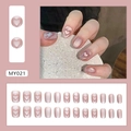 Pink cat eye press-on nails set with 3D heart charms and glossy finish, model MY021 - MY021 Heart Cat Eye