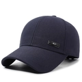 Gorra de béisbol azul oscuro con parche de cuero NLS, corona rígida y visera curvada - Azul marino